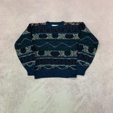 Vintage abstract knitted jumper Patterned Grandad chunky knit sweater Men's M
