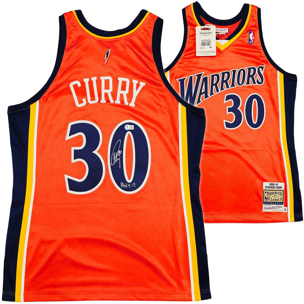 Warriors Stephen Curry Auto Orange Mitchell Ness Rookie Jersey 44