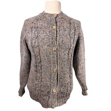 Vintage LL Bean Donegal Wool Cardigan Sweater Ireland Women's Size 38 Cable Knit