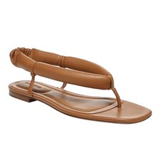 Vince NWOB Denton Puffy Leather Flat Thong Sandals Cuoio Tan Size 6M Square Toe
