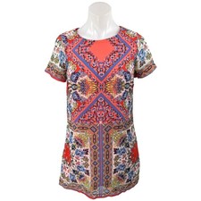 Lulu's Multicolor Floral Paisley Print Short Sleeve Zip Mini Shift Dress Size XS