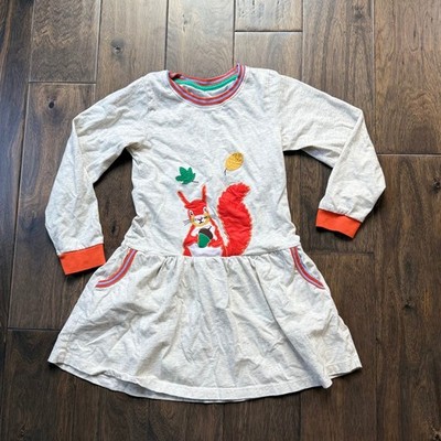 Jumping Meters Squirrel Applique Dress Kids Size 5 Oatmeal Orange EUC School