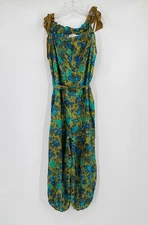Zimmermann Green Blue Floral Tie Shoulder Estelle Harem Jumpsuit Sz 0/XS