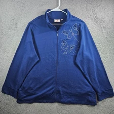 Quacker Factory Sweater Women 3X Full Zip Butterfly Embroidered Blue Purple