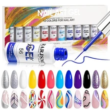 Nail Art Gel Liner 12 Colors Painting Nail Gel Polish Set Red Yellow Blue Pri...