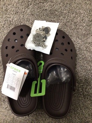 Crocs Classic Clog Brown W9/M7 New with Tags +Gothic-styleMetal ShoeCharmsBundle