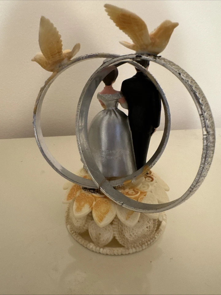 VTG 1970s Silver Rings 5" Bride & Groom Wedding Cake Topper By Wilton As is * - Image 3 of 4
