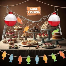 Party Decorations Banner Fishing Birthday Gone Bobber Lantern Cotton Net Theme