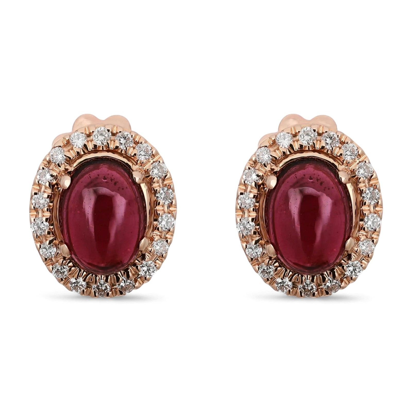 Salvini Cabochon Ruby - Diamond Stud Earrings 18K Rose Gold 0.30 ctw