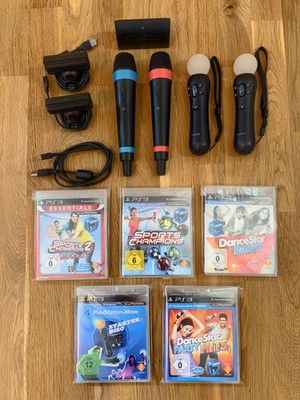 2 Sony Move Motion Controller + 2 PS3 Kameras + 2 Singstar Mikrofone + 5 Spiele