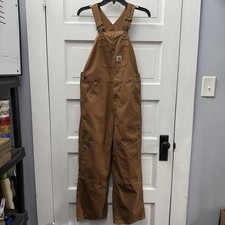 Carhartt Youth Bib Overalls Brown Duck Canvas Size 14 Workwear Utility Wide Leg