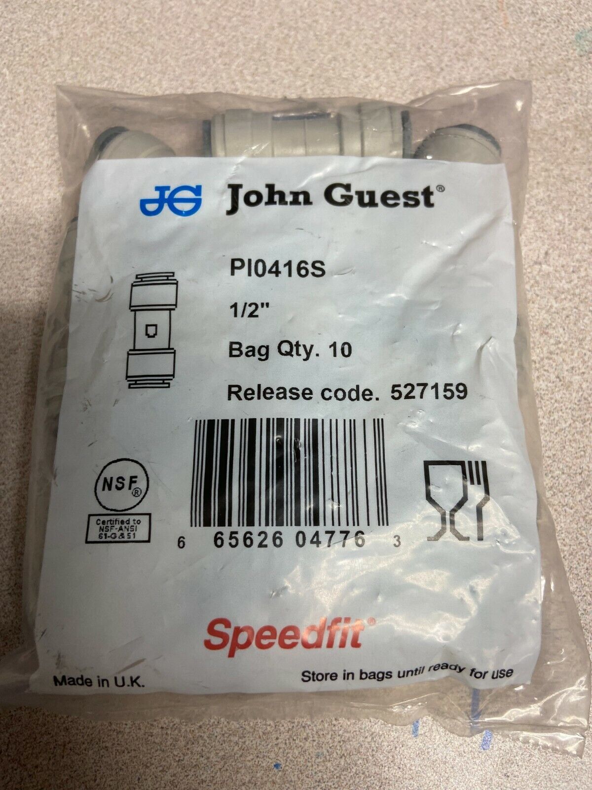 PI0416S 1/2" OD Eqaul Straight Connector John Guest