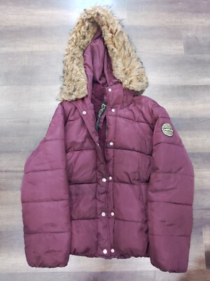 Bebe Coat With Faux Fur Hood And Thumb Sleeves Very Warm Burgundy 