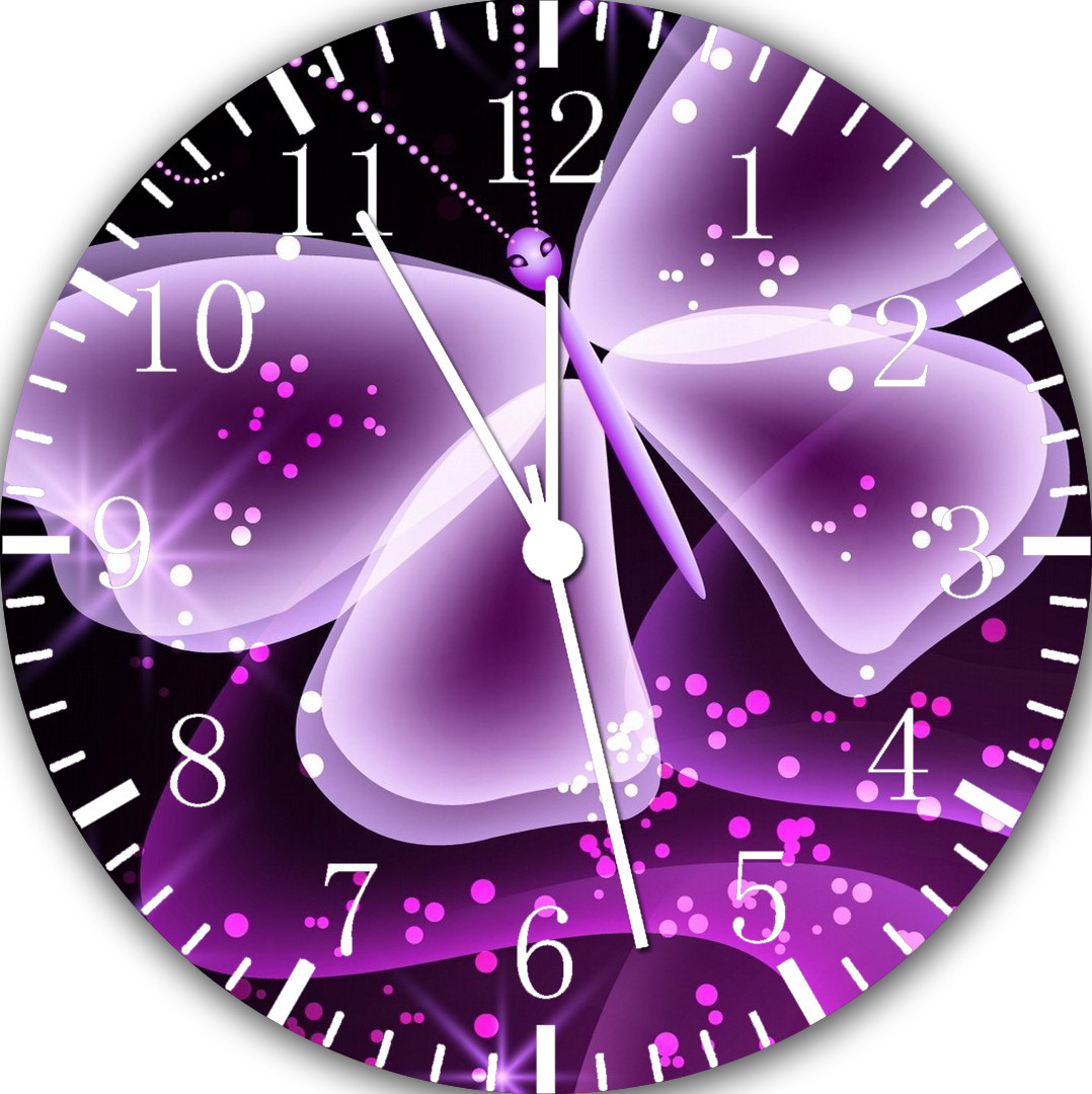 Purple Butterfly Frameless Borderless Wall Clock For Gifts or Home Decor E143