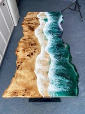 Epoxy Black Dining Table Top River Resin Black Live Edge Wooden for Home Decor