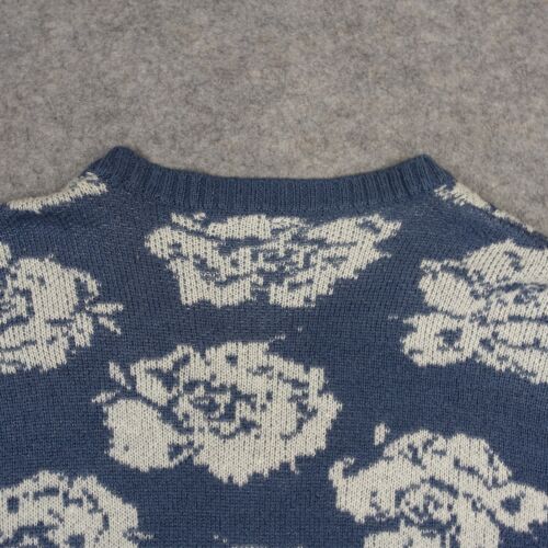 Volcom Sweater Womens Large Blue Floral Cardigan Soft Fuzzy Hunny Bunny Surfer - Picture 7 of 15