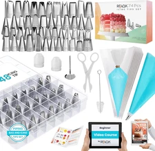 74 Pcs Icing Piping Bags and Tips Set, Cake Decorating Kit with 48-Numbered P...