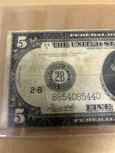 $5 DOLLARS - 1913 Blue Seal Federal Reserve Note VERY RARE !!! - Picture 3 of 6