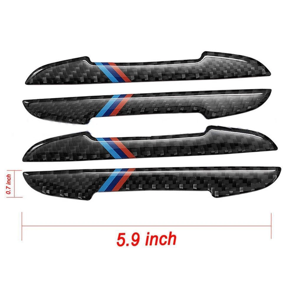 Calcomanía adhesiva de protectores de bordes de puertas laterales estilo fibra de carbono M Sport para automóvil europeo Foto 3 de 4