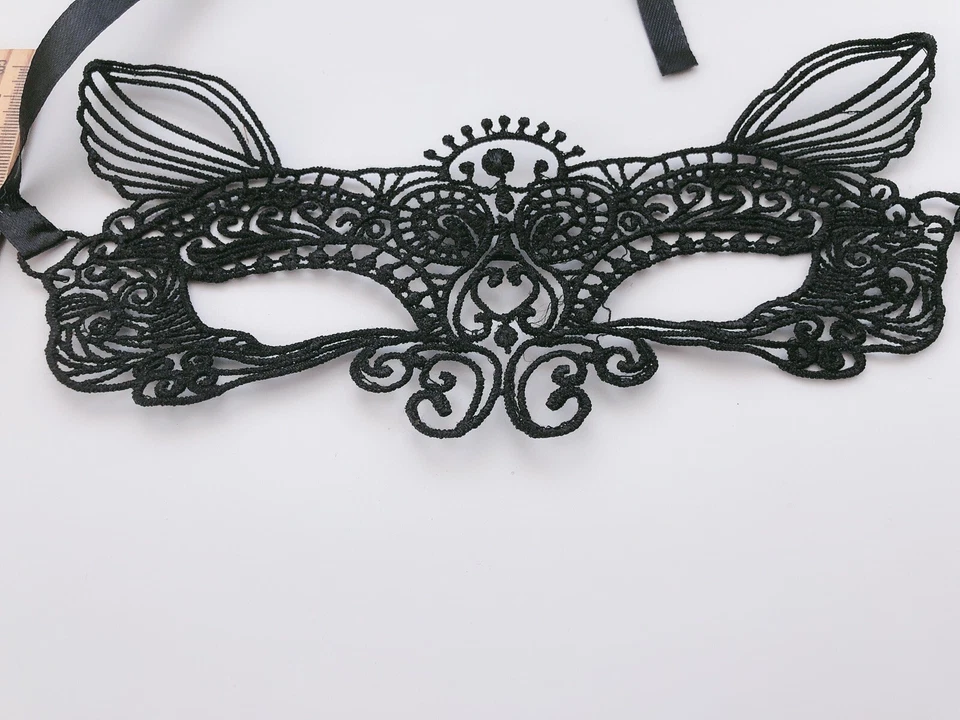 Women Kids Fox Cat Black Lace Costume Party Fancy Dance Ball Eye Face Mask prop - Image 3 of 4