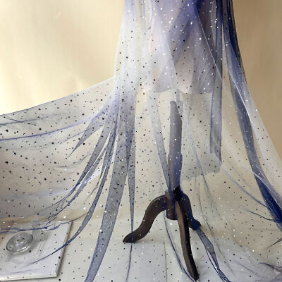 Silver Star Lace Fabric By yard Refletive star Celestial Costume lace Tulle