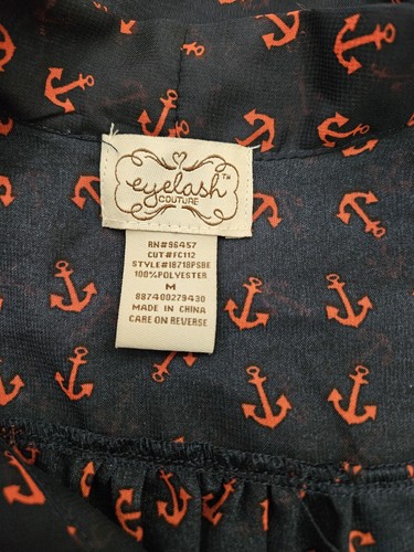 Eyelash Couture Navy & Red Nautical Anchor Sheer Blouse Size Medium Women's B86 - Picture 5 of 6