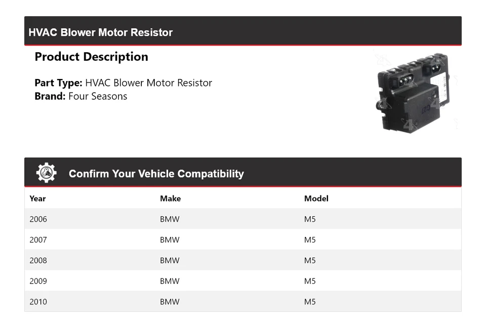 Resistencia del motor soplador de climatización BMW M5 2006-2010 4 estaciones 2007 2008 2009 Foto 2 de 4