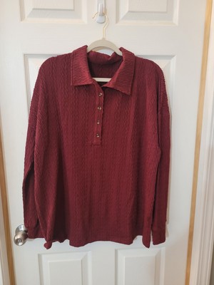 Amazon Basics 1/4 Button Burgandy Collared Longsleeve Blouse Size 2X NWOT