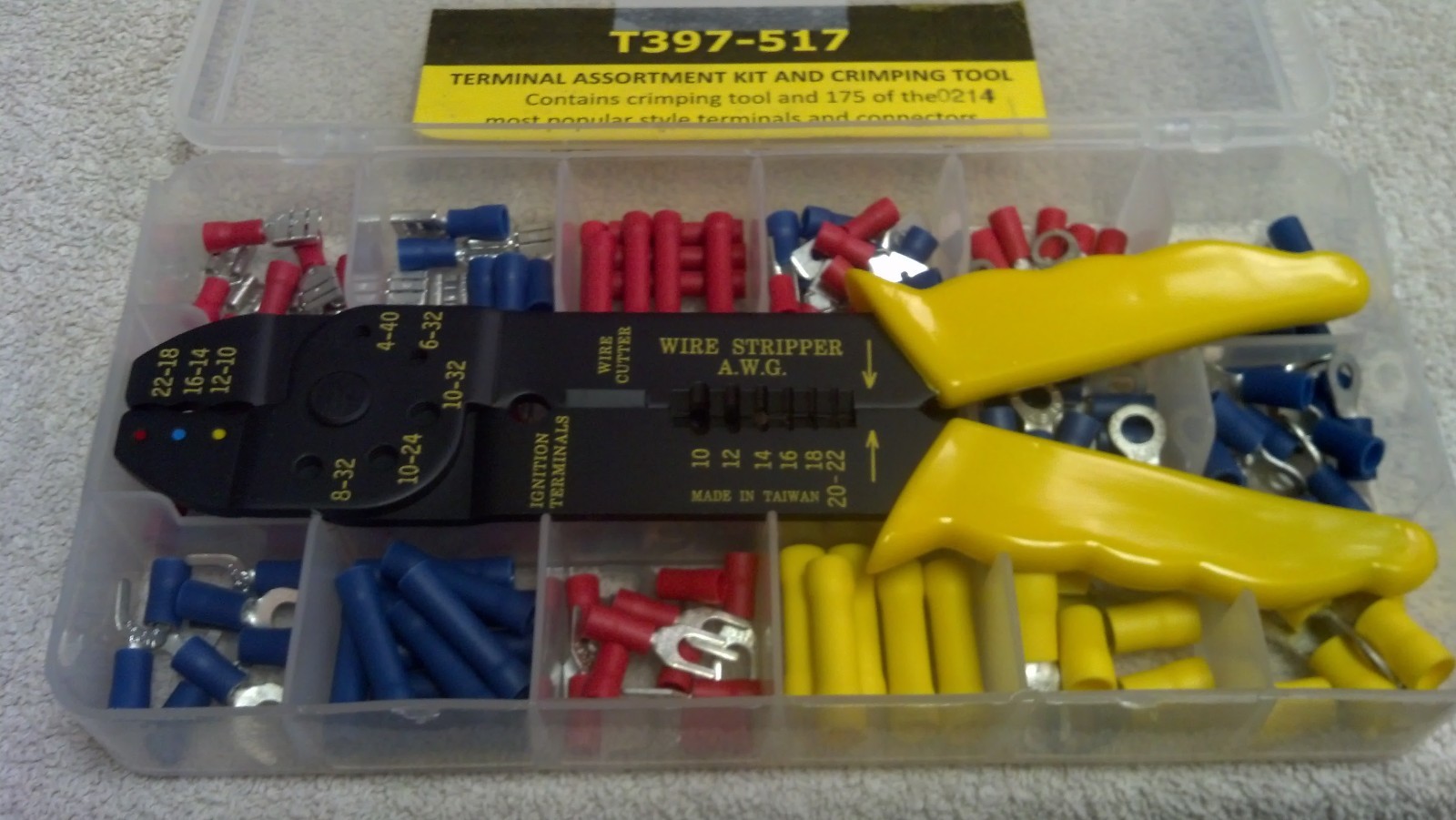 TERMINAL ASSORTMENT KIT WITH CRIMPING TOOL, 175 MOST POPULAR STYLE TERMINALS