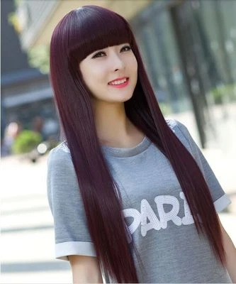 Damen Schwarz und braun lange, glatte Perücke mit Pony ca,65cm modell:902A