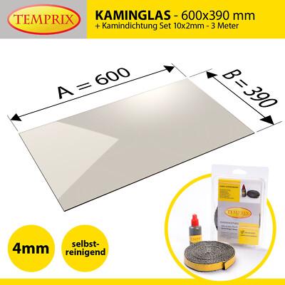 Kaminglas Ersatzscheibe 370x450mm - Schott Robax Selbstreinigend Bis 800°C