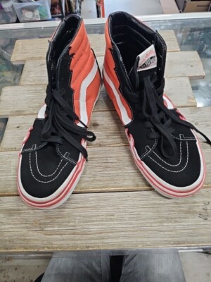 New Vans Off The Wall Black/Brick Flame Hi Top Skateboard Shoes Sz 9.5 M/11 W