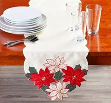 Santa's Workshop Poinsettia Cutout Christmas Table Runner Bundle 72" L x 13"W