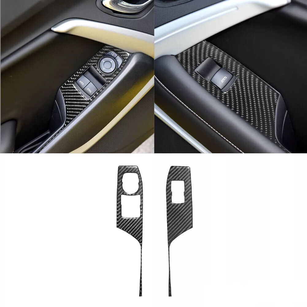 2Pcs Carbon Fiber Interior Window Control Cover Trim For Chevrolet Camaro Type A