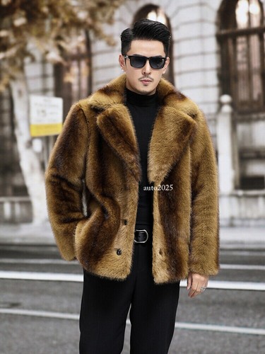 Herren Faux Fuchs Nerz Pelz Jacke Gold Nerz Samt Winter Pelz Mantel Kurz Parka - Bild 22 von 25