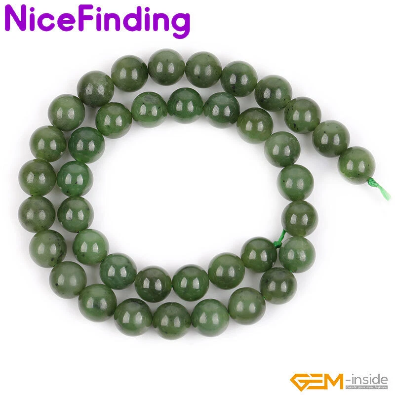 Cuentas de piedra de jadeíta verde canadiense natural grado AAA para hacer joyas 15" Foto 3 de 4