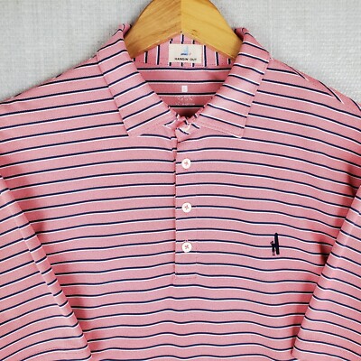 JOHNNIE-O Size Large Mens Salmon Striped Polo Shirt Performance Golf Wicking