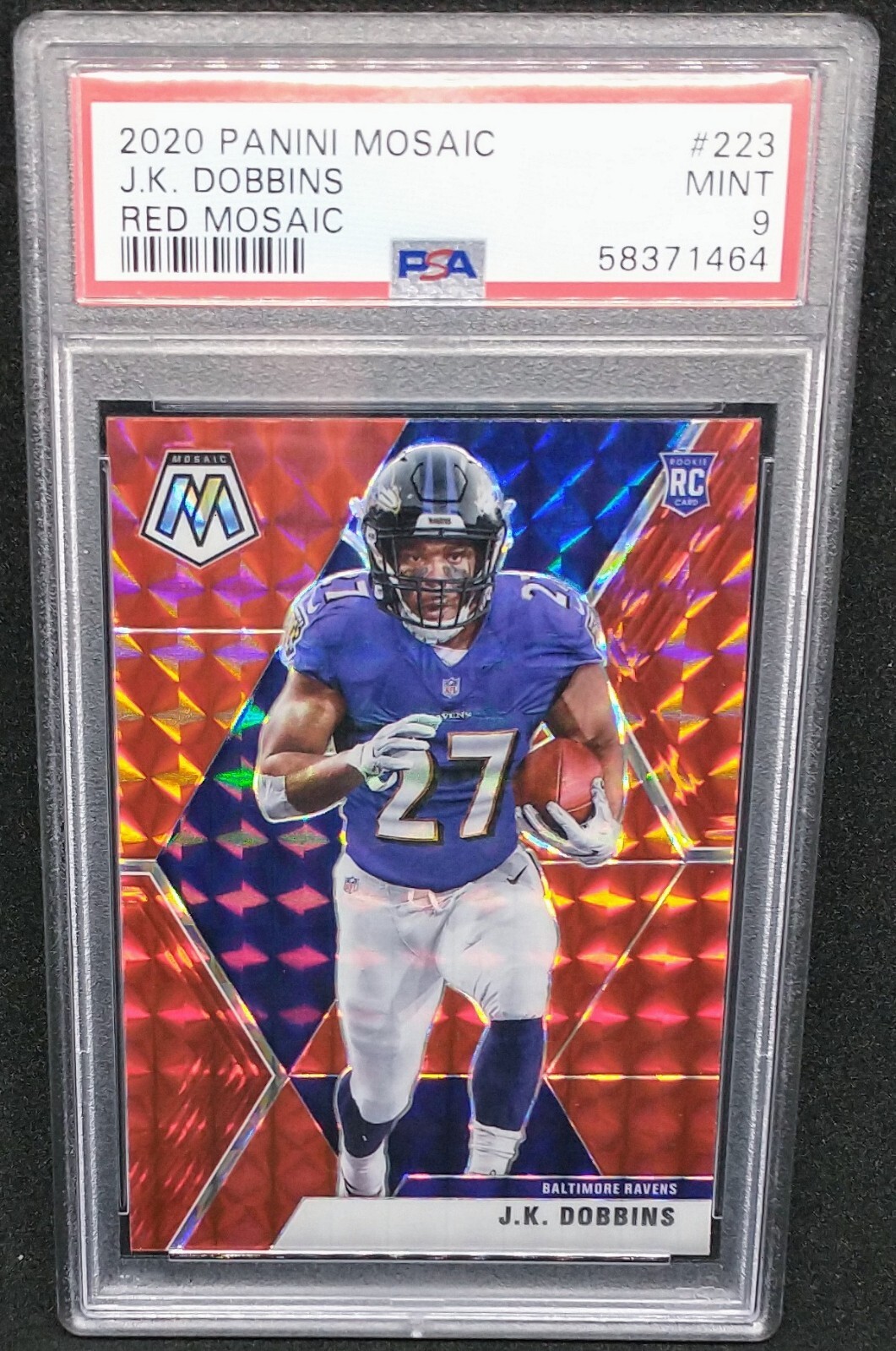 JK Dobbins 2020 Panini Mosaic Red Mosaic Prizm RC Rookie 223 PSA 9
