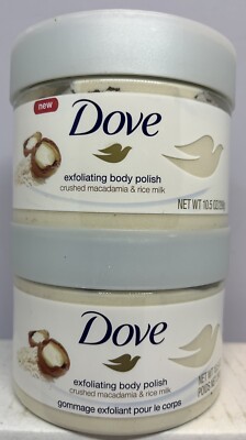 2 pack Dove Exfoliating Body Polish Body Scrub Macadamia & Rice Milk 10.5 oz