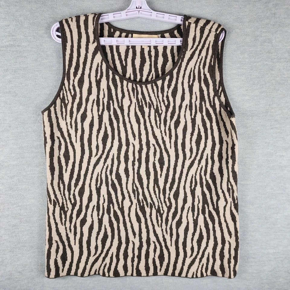 Jones New York Collection 女式上衣毛衣 XL 斑马印花弹力棕色面霜 — 第 2/4 张图片