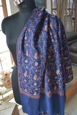 Dark blue MICRO JAAL KASHMIRI EMBROIDERY SHAWL  100 CASHMERE PASHMINA