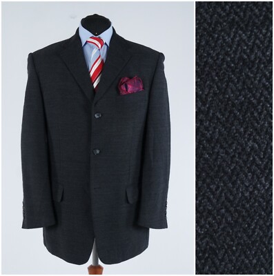 Herren Herringbone Blazer 42S UK Größe LINUS HAMBURG grau Wolle Sportmantel Jacke