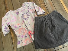 Oshkosh Girls Size 5 Gray Purple Floral top with Corduroy Skirt   A