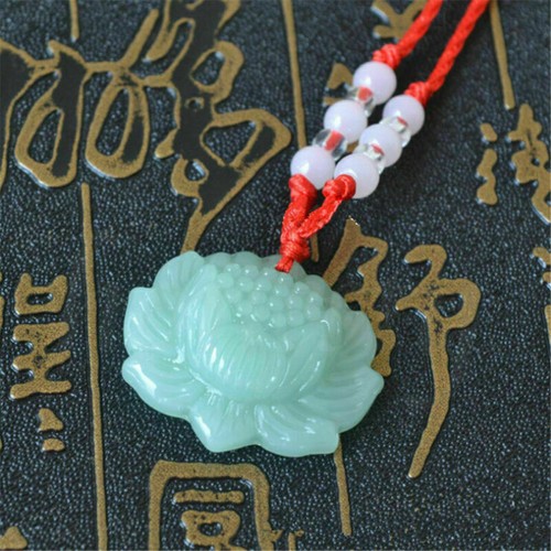 1/2X Jade Lotus Flower Carved Pendant Beads Rope Necklace Amulet Lucky Jewelery - Picture 8 of 9