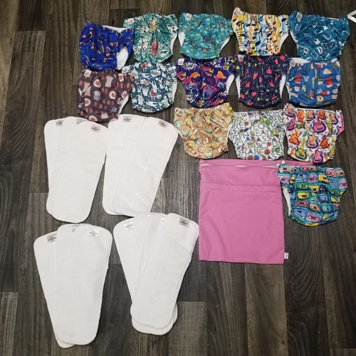Mama Koala Lot of 14 Reusable Cloth Diapers-13 Inserts One Size Gender Neutral