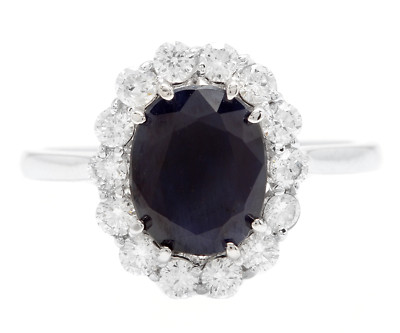 3.60 Carats Natural Sapphire and Diamond 14K Solid White Gold Ring