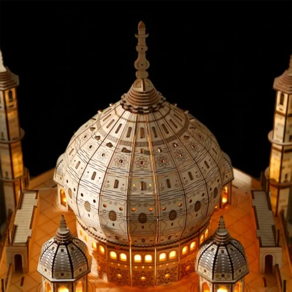 Modelo mecánico de madera Taj Mahal para construir rompecabezas de madera 3D con luz regalo Foto 4 de 4