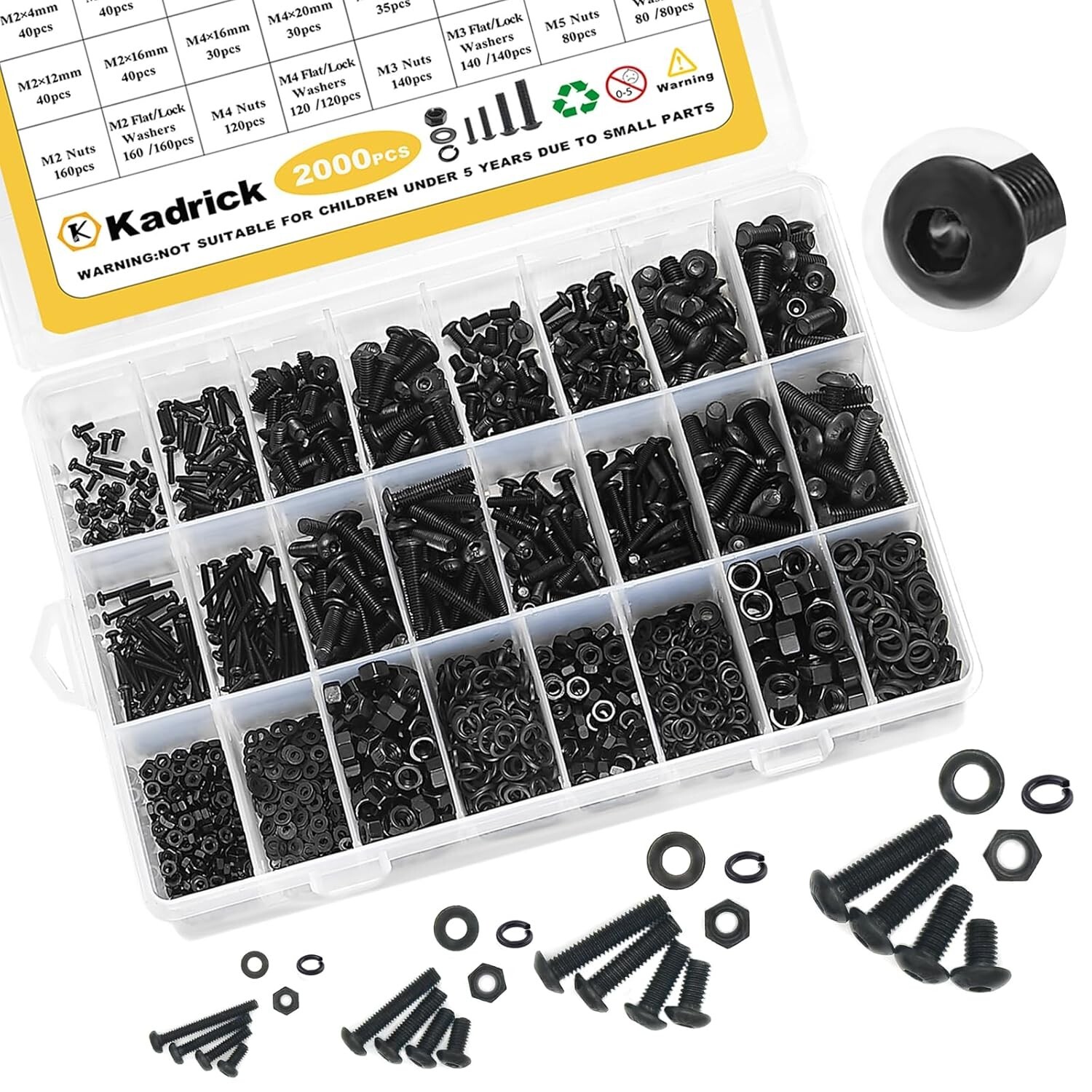 Versatile 2000PCS Metric Machine Screws Kit - Grade 10.9 Alloy Steel Quality