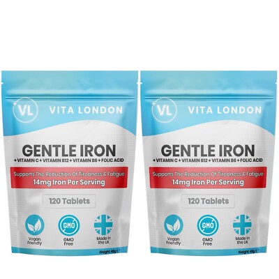 Sanftes Eisen & Vitamin C, B12, B6, Folsäure - 240 Tabletten (keine Kapseln) vegan