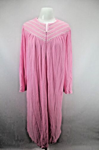 Vtg Its A Charm Plus 1X  Baby Pink Velvet Pink Pull Over Gown Housecoat Zip Robe - Picture 1 of 12